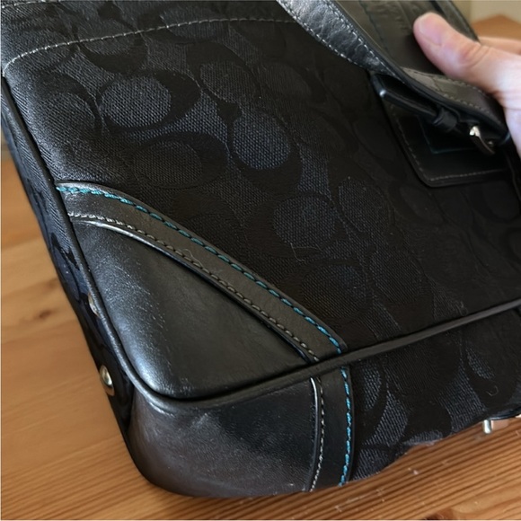 Coach Leatherware 2005 Vintage Signature Jacquard Black Handbag Teal Stitching - Picture 16 of 16